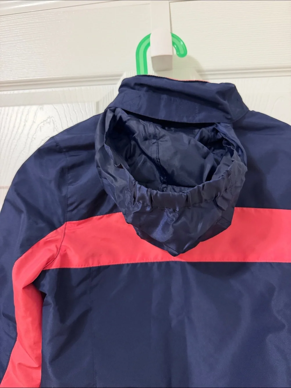 Nautica Girls Windbreaker Rain Jacket Size 7 Navy Coral Hidden Hood NWOT